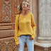 women s round neck solid color knitted mid-length split sweater pullover nihaostyles wholesale clothing NSDMB79431