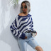 women s round neck knitted blue striped loose ripped sweater nihaostyles wholesale clothing NSDMB79432