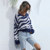 women s round neck knitted blue striped loose ripped sweater nihaostyles wholesale clothing NSDMB79432