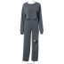 women s solid color hole long-sleeved sweatshirt and sweatpants suit nihaostyles clothing wholesale NSHLJ79450