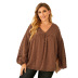 autumn plus size women s solid color jacquard long sleeve chiffon top nihaostyles wholesale clothing NSSI79459