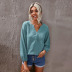 autumn women s shirt v-neck solid color stitching lantern sleeves buttoned top nihaostyles wholesale clothing NSSI79466