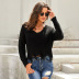 autumn and winter women s tassel hem deep v-neck solid color sweater nihaostyles wholesale clothing NSSI79470