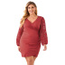 Plus Size Solid Color Lace Stitching Lantern Sleeve Dress NSSI79474