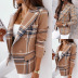 Long-Sleeved Double-Breasted Plaid Printed Blazer NSYF79509