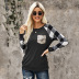 autumn women s round neck plaid stitching with a sequin pocket t-shirt nihaostyles wholesale clothing NSSI79511