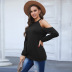  women s solid color ripped off-shoulder long-sleeved round neck T-shirt nihaostyles clothing wholesale NSSI79514