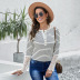 women s striped stitching lace long-sleeved breasted top nihaostyles clothing wholesale NSSI79535