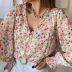 women s floral v-neck breasted lantern sleeve chiffon shirt nihaostyles clothing wholesale NSSI79546