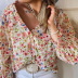 women s floral v-neck breasted lantern sleeve chiffon shirt nihaostyles clothing wholesale NSSI79546