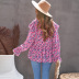 women s ruffle stitching lace v-neck lantern sleeve floral chiffon shirt nihaostyles clothing wholesale NSSI79556