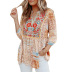 Women s Ethnic Embroidery Stitching Lantern Sleeve V-neck Chiffon Shirt NSSI79557