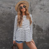 women s striped lace stitching round neck long-sleeved t-shirt nihaostyles clothing wholesale NSSI79562