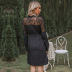 women s black retro hollow lace stitching mid-length belted shirt dress nihaostyles wholesale clothing NSDMB79592