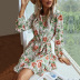 women s round neck flower print  long-sleeved belted ruffle dress nihaostyles wholesale clothing NSDMB79594