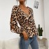 women s v-neck hollow long-sleeved leopard print pullover shirt nihaostyles wholesale clothing NSDMB79600