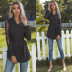 women s V-neck long-sleeved lace stitching lace-up pullover shirt nihaostyles wholesale clothing NSDMB79602