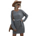women s pure color loose lace-up long sweater dress nihaostyles wholesale clothing NSDMB79622