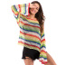 women s thin rainbow striped hollow casual sweater nihaostyles wholesale clothing NSDMB79625
