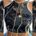 Halterneck Sleeveless Print Stitching Slim Vest NSXPF79677