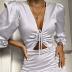 V-Neck Long-Sleeved Pleated Hem Slim Dress NSXPF79689