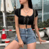 summer women s round neck strappy slim T-shirt nihaostyles wholesale clothing NSXPF79705