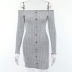 Off-Shoulder Single-Breasted Slim Package Hip Mid-Length Dress NSXPF79711