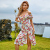 women s Printed Puff Sleeve Off-shoulder Slit Dress nihaostyles clothing wholesale NSWX79745
