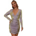 women s V-neck ruffled tight-fitting long-sleeved dress nihaostyles clothing wholesale NSWX79747