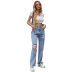 women s high-waist ripped straight jeans nihaostyles clothing wholesale NSJM79764