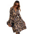 women s V-neck long-sleeved leopard print chiffon irregular dress nihaostyles clothing wholesale NSJM79769
