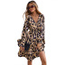 women s V-neck long-sleeved leopard print chiffon irregular dress nihaostyles clothing wholesale NSJM79769