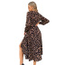 women s V-neck leopard print long-sleeved dress nihaostyles clothing wholesale NSJM79771