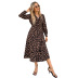 women s V-neck leopard print long-sleeved dress nihaostyles clothing wholesale NSJM79771