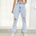 Floral Embroidery Ripped Straight-Leg Jeans NSJM79775