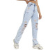 Floral Embroidery Ripped Straight-Leg Jeans NSJM79775