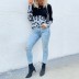 autumn women s round neck leopard stitching long-sleeved knitted sweater nihaostyles wholesale clothing NSDMB79789