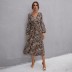 autumn women s v-neck leopard print ruffled mid-length dress nihaostyles wholesale clothing NSDMB79790