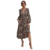 autumn women s v-neck leopard print ruffled mid-length dress nihaostyles wholesale clothing NSDMB79790