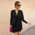 autumn and winter women s v-neck slimming bubble sleeve a-line dress nihaostyles wholesale clothing NSYSQ79802