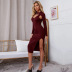 autumn and winter women s split long-sleeved blouse sling mid-length dress two-piece nihaostyles wholesale clothing NSYSQ79808