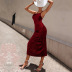 Slimming Velvet Sleeveless Sling Splitted Mid-Length Dress NSYSQ79806