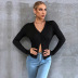 autumn and winter women s long-sleeved slimming exposed umbilical slit T-shirt nihaostyles wholesale clothing  NSYSQ79813
