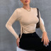 autumn and winter women s round neck pleated slim long-sleeved pullover top nihaostyles wholesale clothing NSYSQ79815