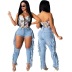women s broken hole fringed jeans nihaostyles clothing wholesale NSMFF79837
