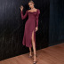 women s square neck bubble long sleeve slit mid-length tube top dress nihaostyles clothing wholesale NSWX79848