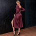 women s square neck bubble long sleeve slit mid-length tube top dress nihaostyles clothing wholesale NSWX79848