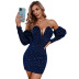 Starry Sky Print V-Neck Drop Shoulder Slim Dress NSWX79850