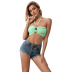 Solid Color Green Drawstring Hollow Slim Top NSWX79859