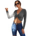 Women s V-neck Retro exposed Navel Loose Short Top nihaostyles wholesale clothing NSJM79877